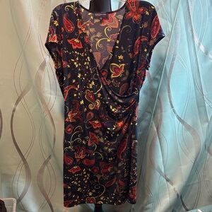 Floral Wrap Dress - Black and Red